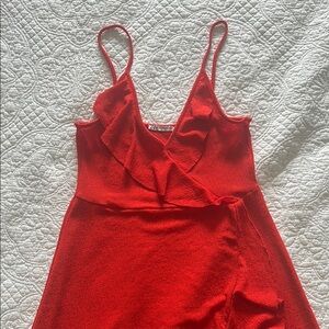 Red Sleeveless Ruffle Dress